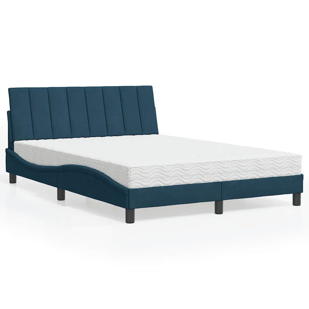 Bett mit Matratze Hanko Blau 140x200 cm Samt