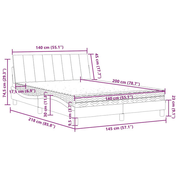 Bett mit Matratze Hanko Blau 140x200 cm Samt