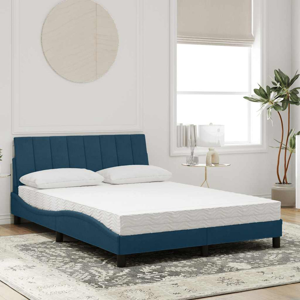 Bett mit Matratze Hanko Blau 140x200 cm Samt
