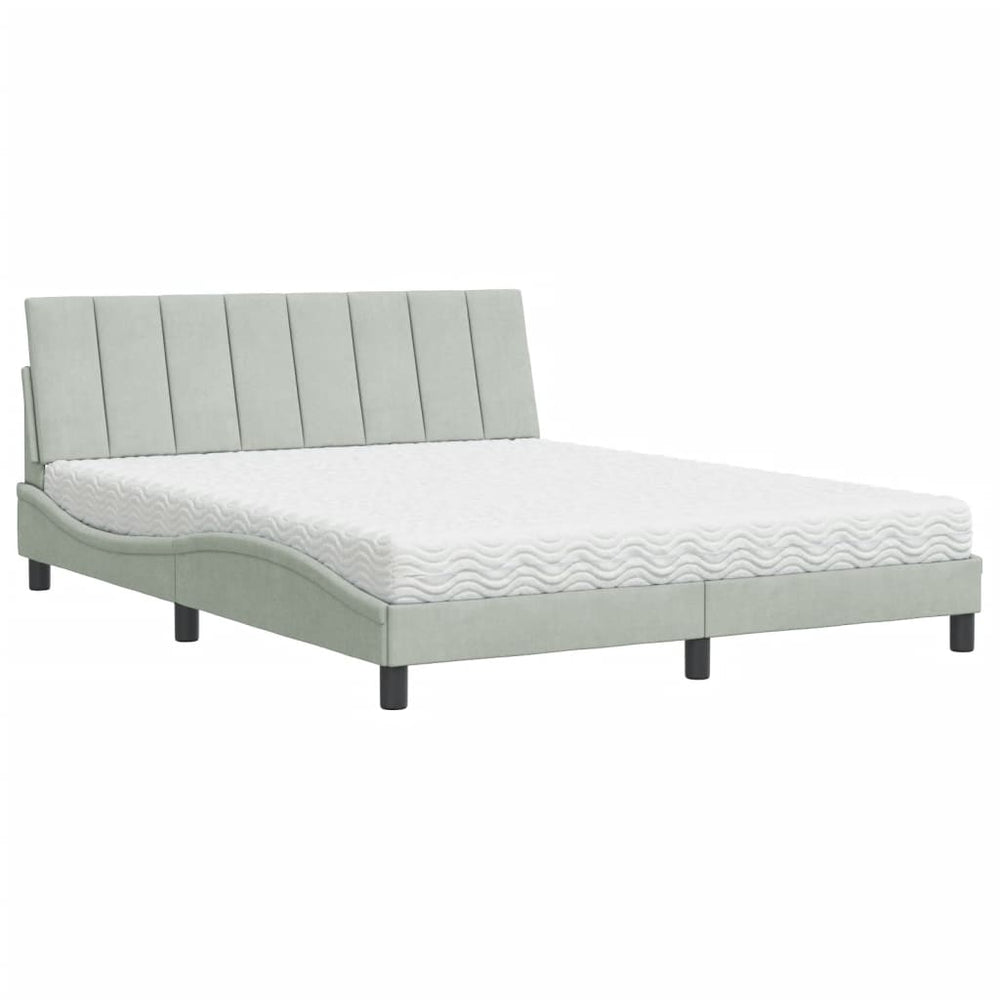 Bett mit Matratze Hanko Hellgrau Samt 160x200 cm