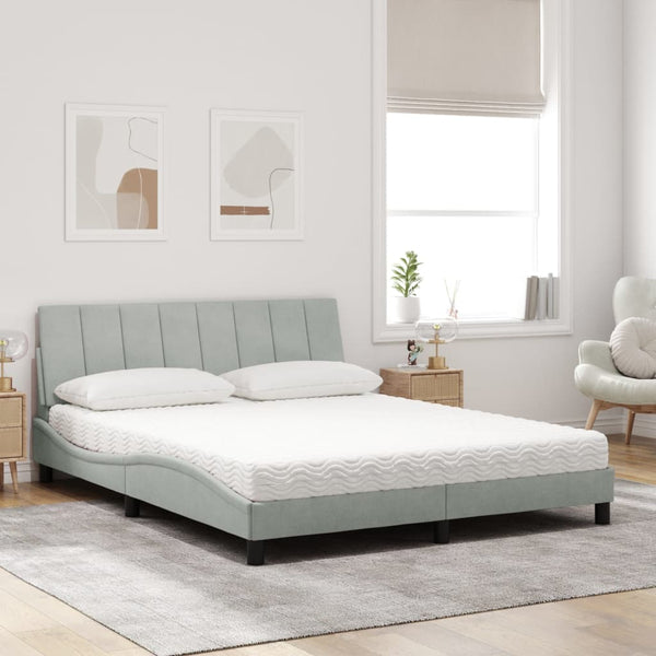 Bett mit Matratze Hanko Hellgrau Samt 160x200 cm