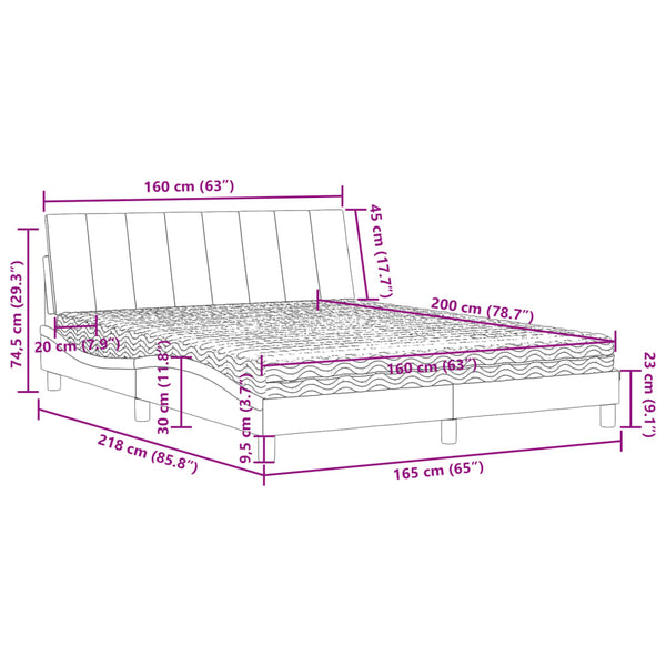 Bett mit Matratze Hanko Hellgrau Samt 160x200 cm
