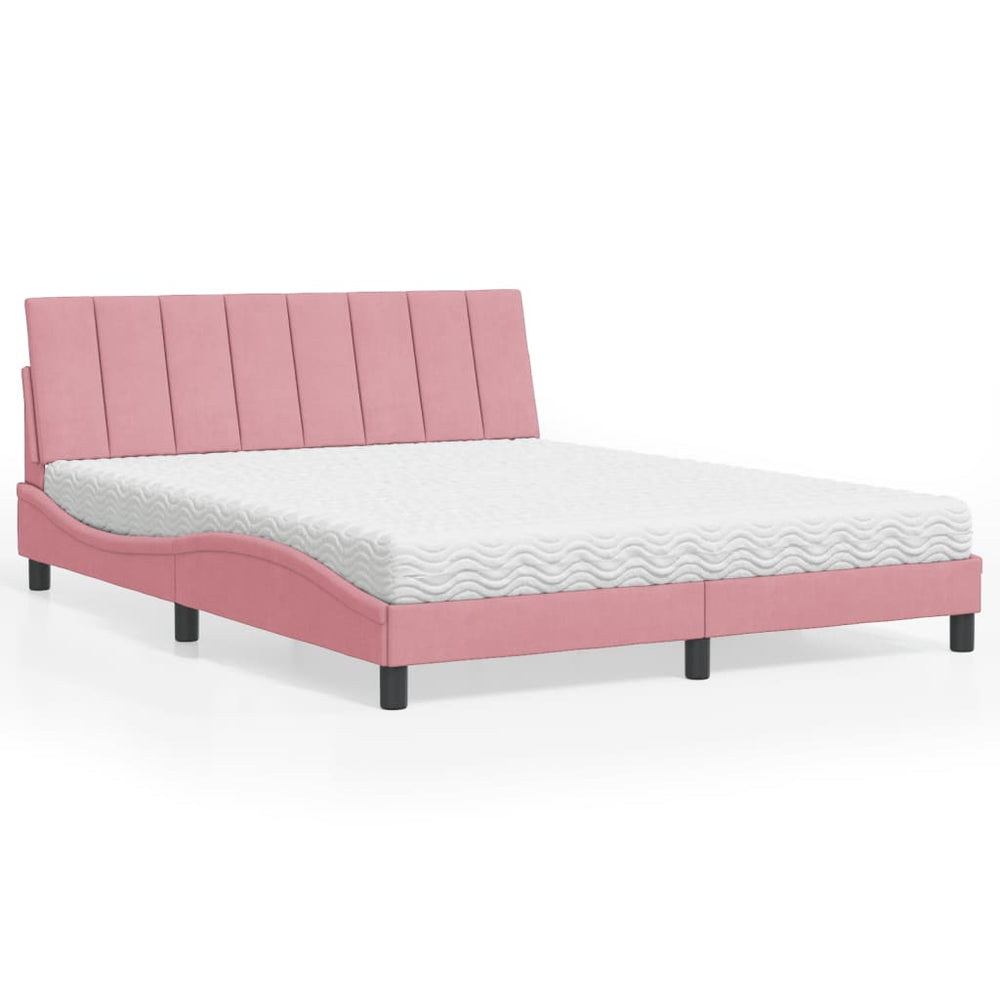 Bett mit Matratze Hanko Rosa Samt 160x200 cm