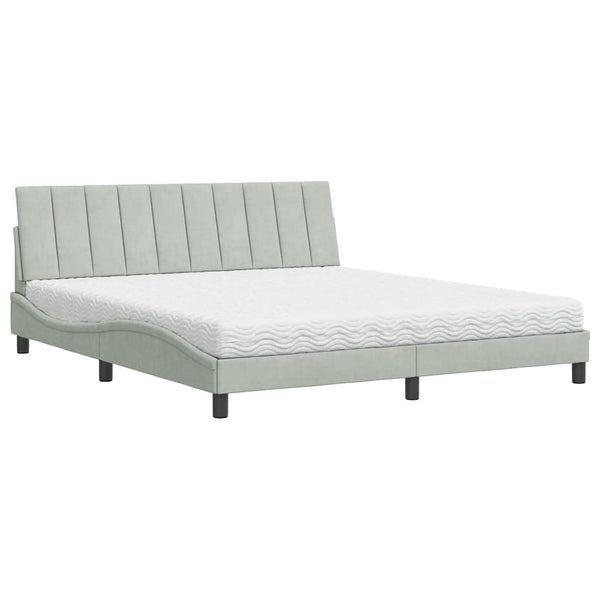 Bett mit Matratze Hanko Hellgrau Samt 180x200
