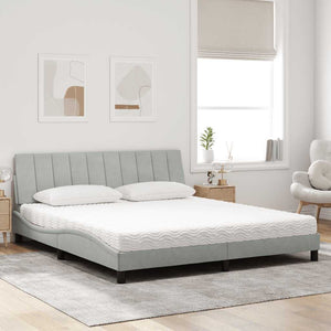 Bett mit Matratze Hanko Hellgrau Samt 180x200