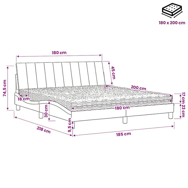 Bett mit Matratze Hanko Hellgrau Samt 180x200