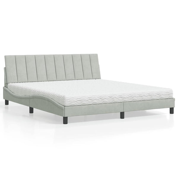Bett mit Matratze Hanko Hellgrau Samt 180x200