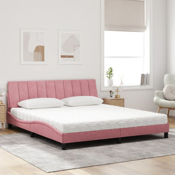 Bett mit Matratze Hanko Rosa 180x200 cm Samt