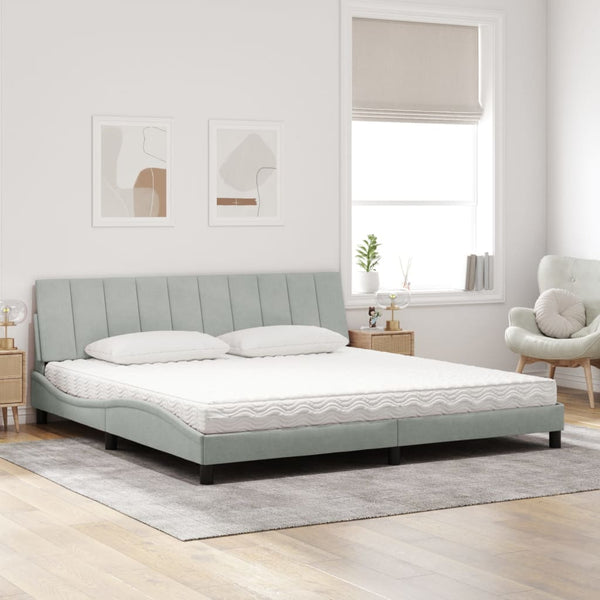 Bett mit Matratze Hanko Hellgrau Samt 200x200 cm