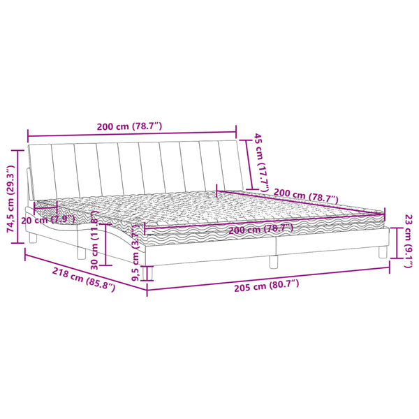 Bett mit Matratze Hanko Hellgrau Samt 200x200 cm