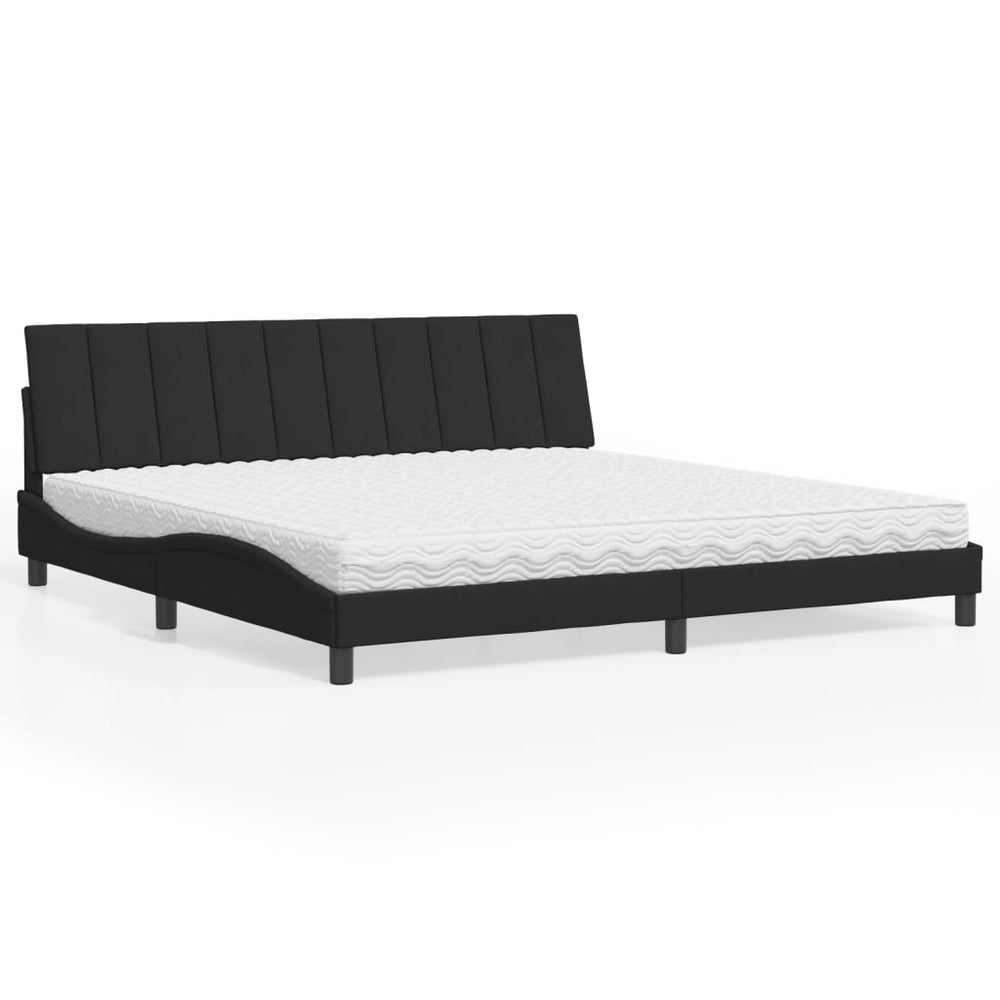 Schwarzes Samtbett mit Matratze 200x200 cm