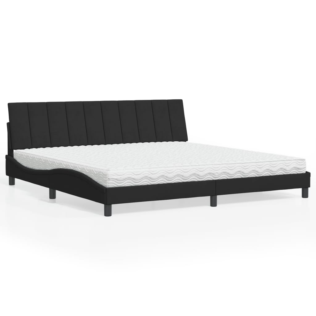Schwarzes Samtbett mit Matratze 200x200 cm