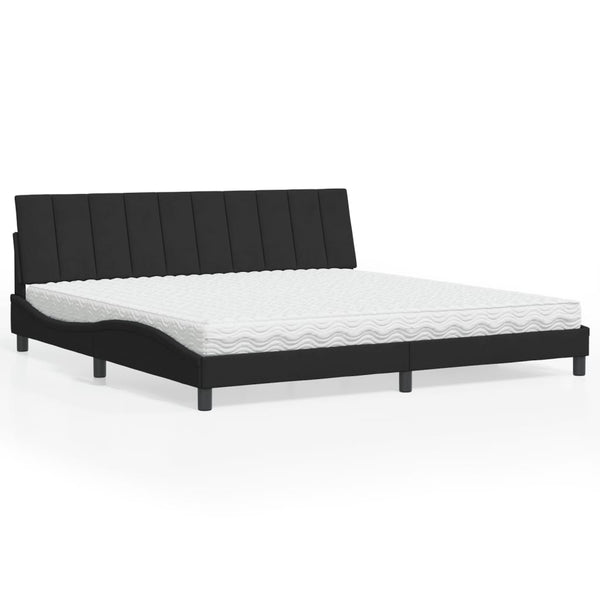Schwarzes Samtbett mit Matratze 200x200 cm