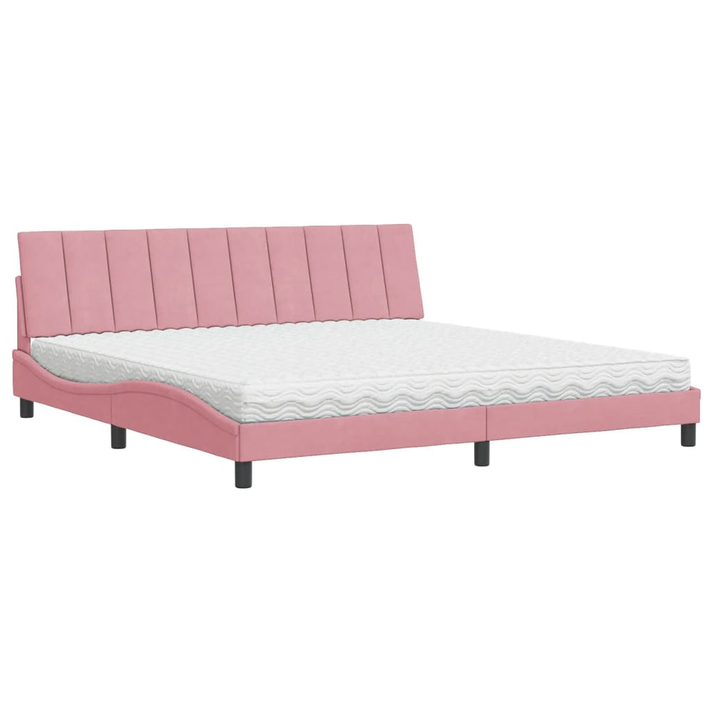 Rosa Samt Bett mit Matratze 200x200