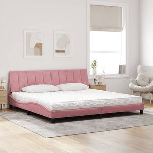 Rosa Samt Bett mit Matratze 200x200
