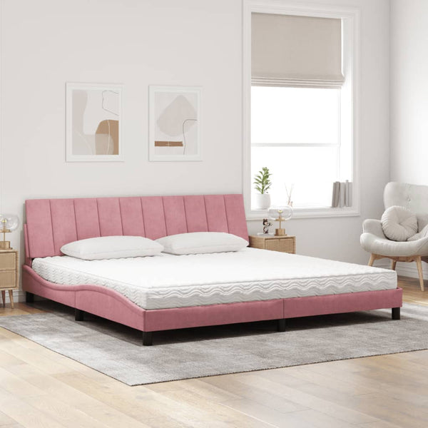 Rosa Samt Bett mit Matratze 200x200