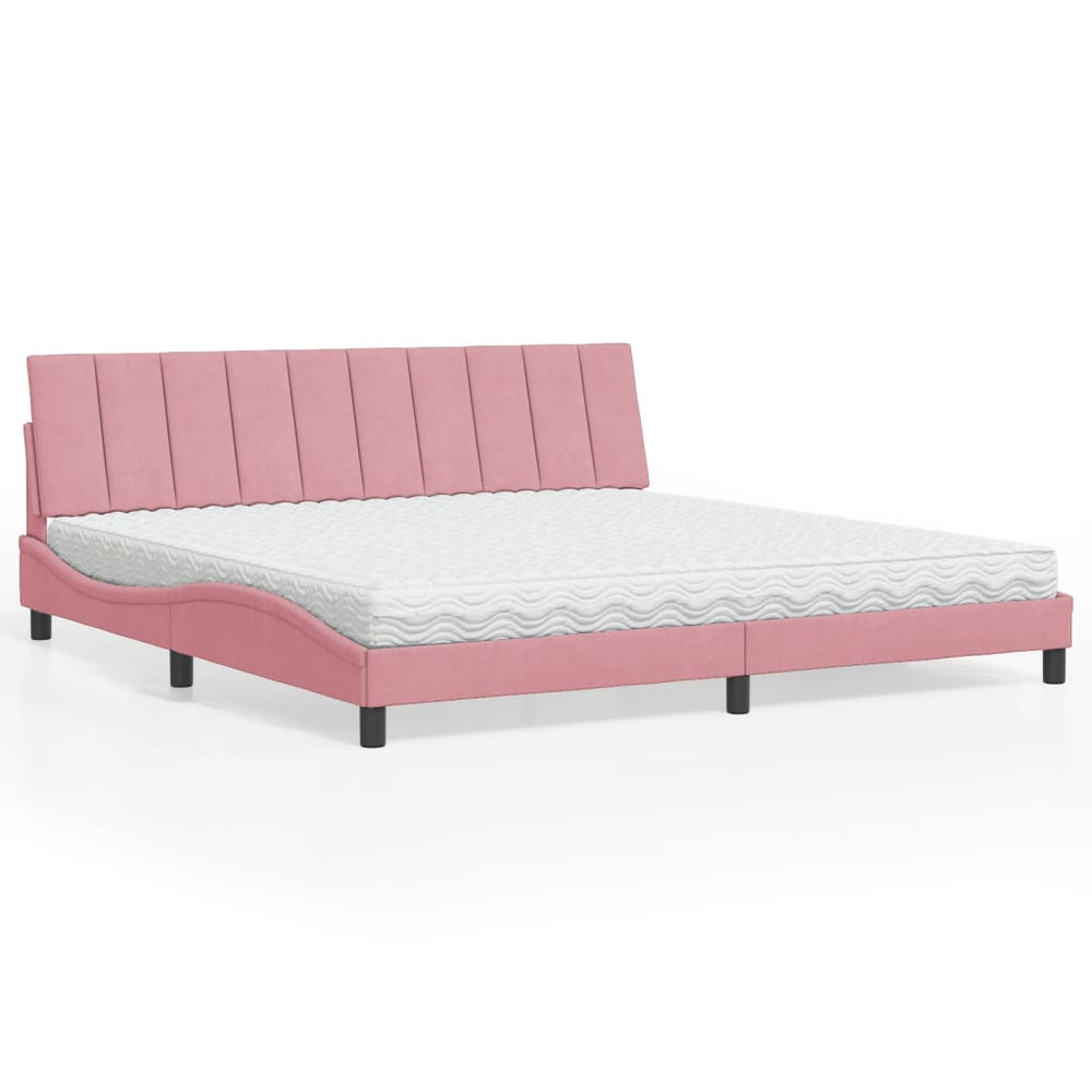 Rosa Samt Bett mit Matratze 200x200