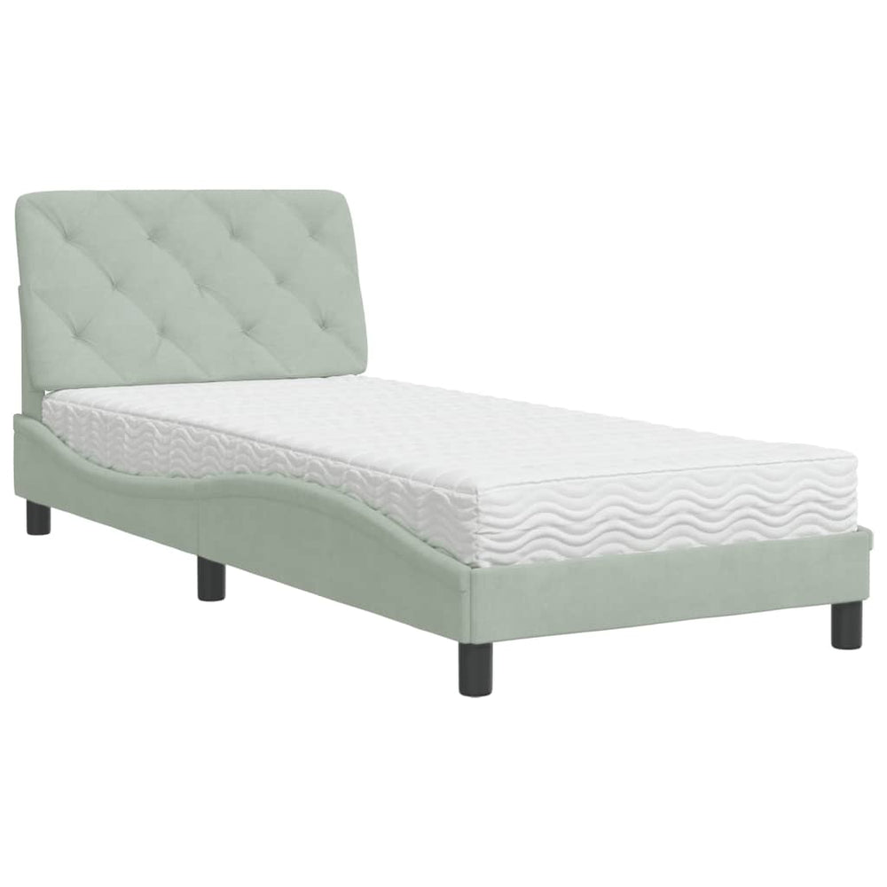Bett mit Matratze Hellgrau Samt 80x200 cm