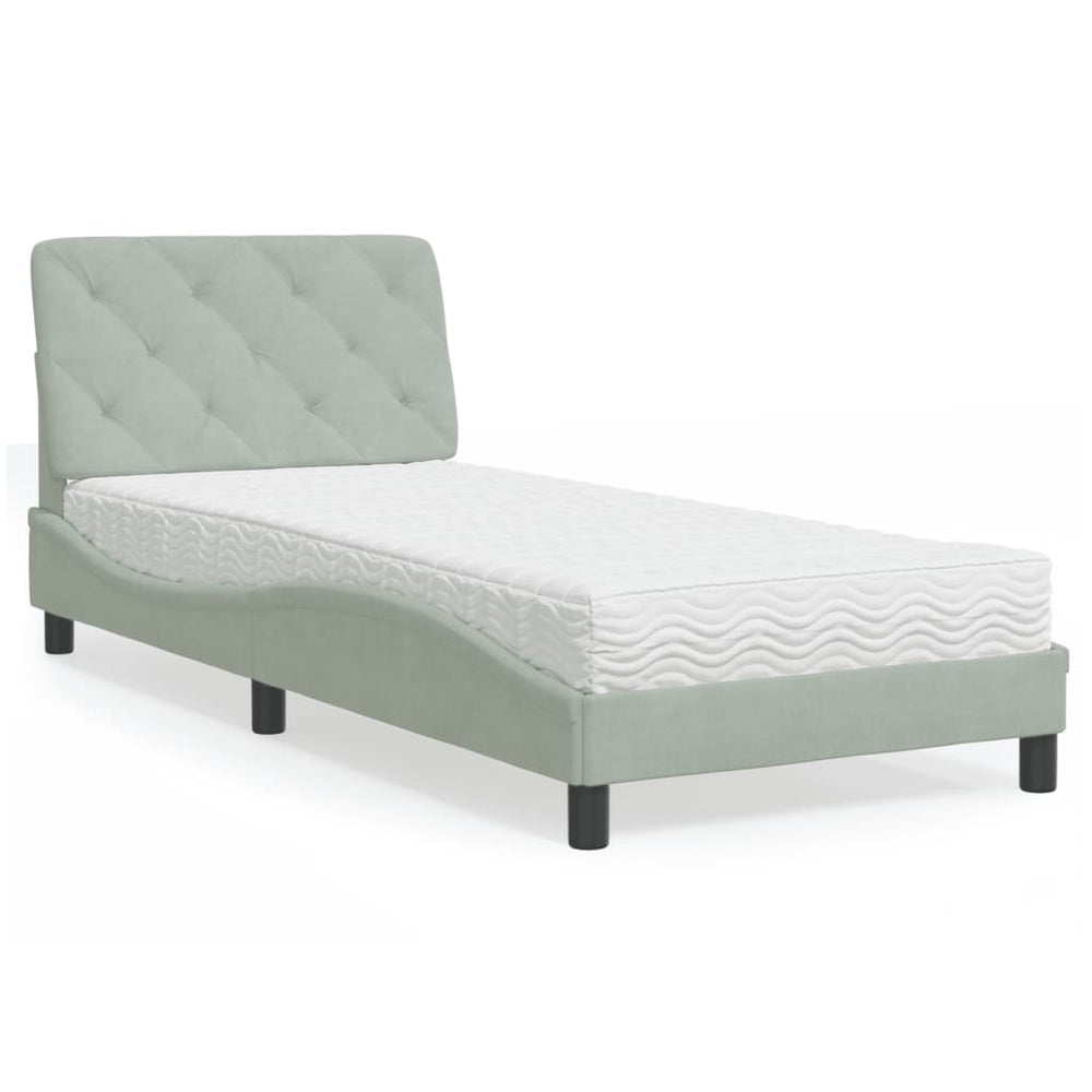 Bett mit Matratze Hellgrau Samt 80x200 cm