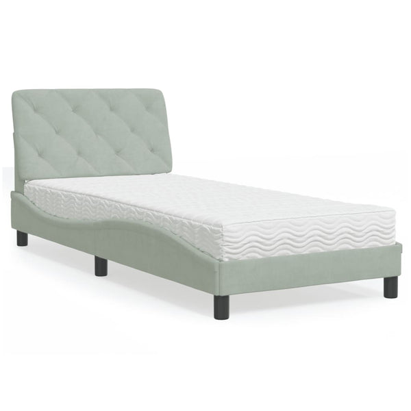 Bett mit Matratze Hellgrau Samt 80x200 cm