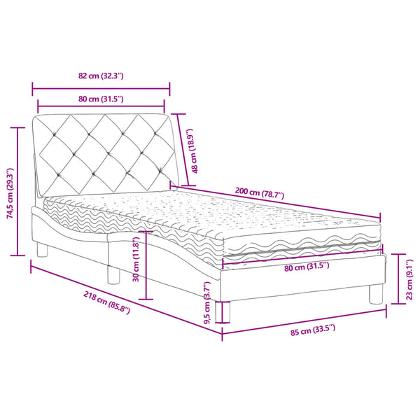 Bett mit Matratze Dunkelgrau Samt 80x200 cm