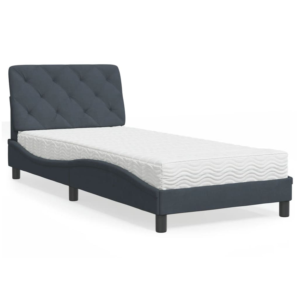 Bett mit Matratze Dunkelgrau Samt 80x200 cm