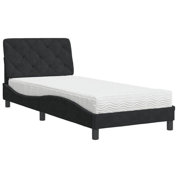 Schwarzes Samtbett mit Matratze 80x200 cm