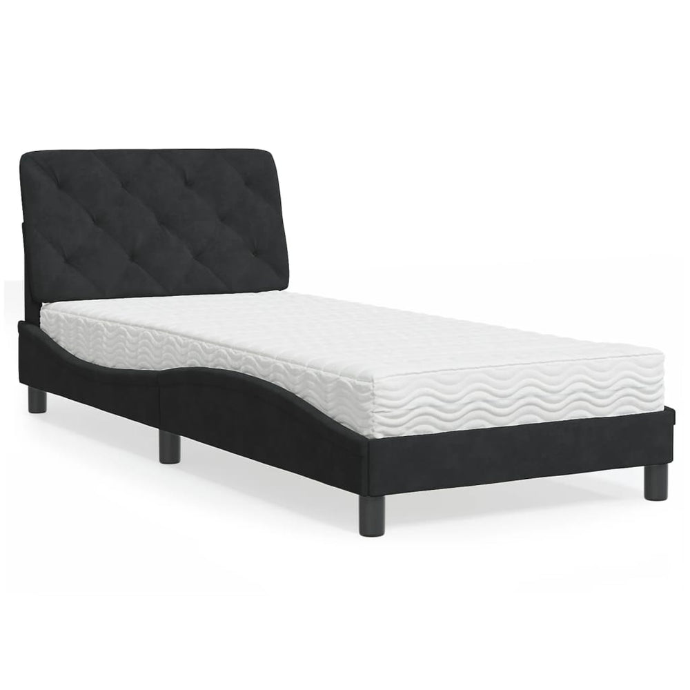 Schwarzes Samtbett mit Matratze 80x200 cm