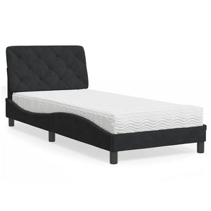 Schwarzes Samtbett mit Matratze 80x200 cm