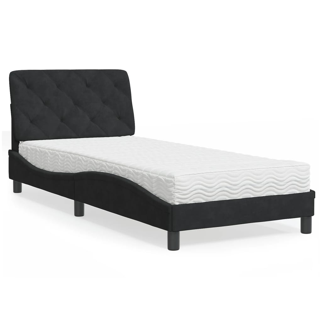 Schwarzes Samtbett mit Matratze 80x200 cm