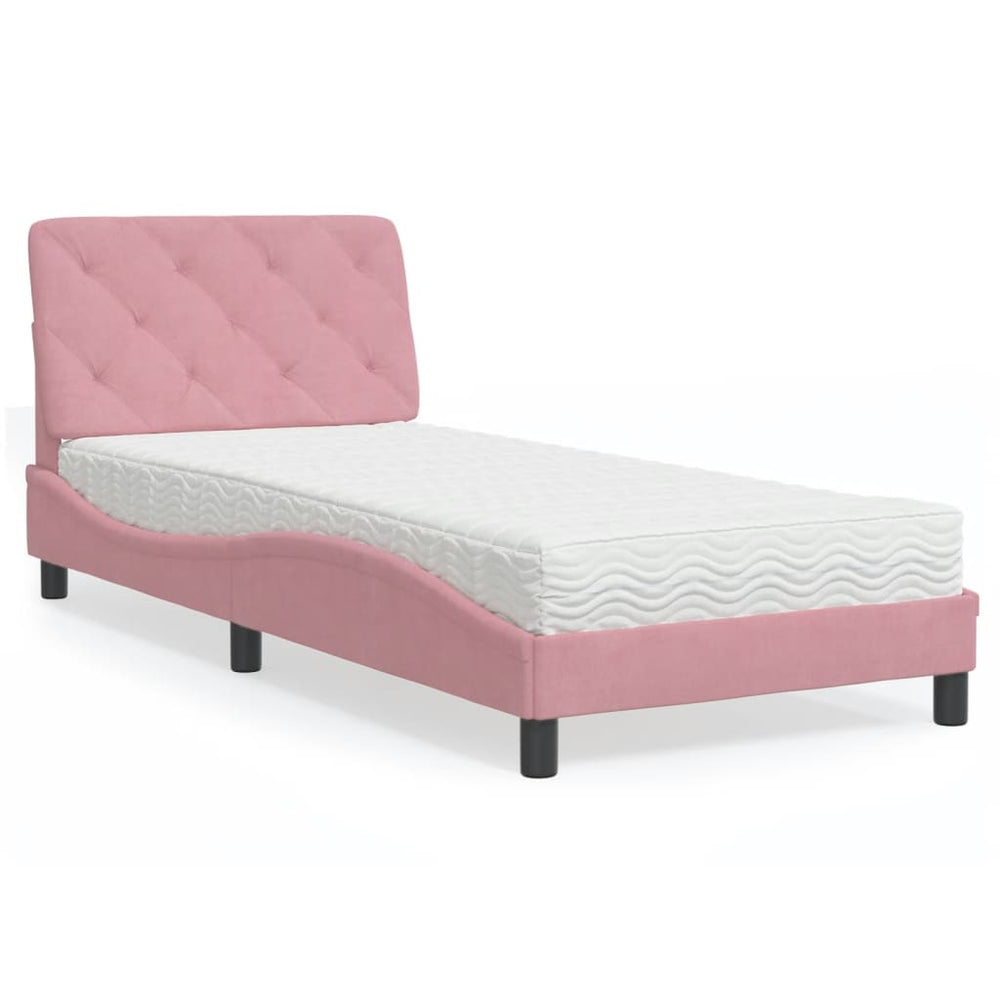 Rosa Samt Bett mit Matratze 80x200 cm
