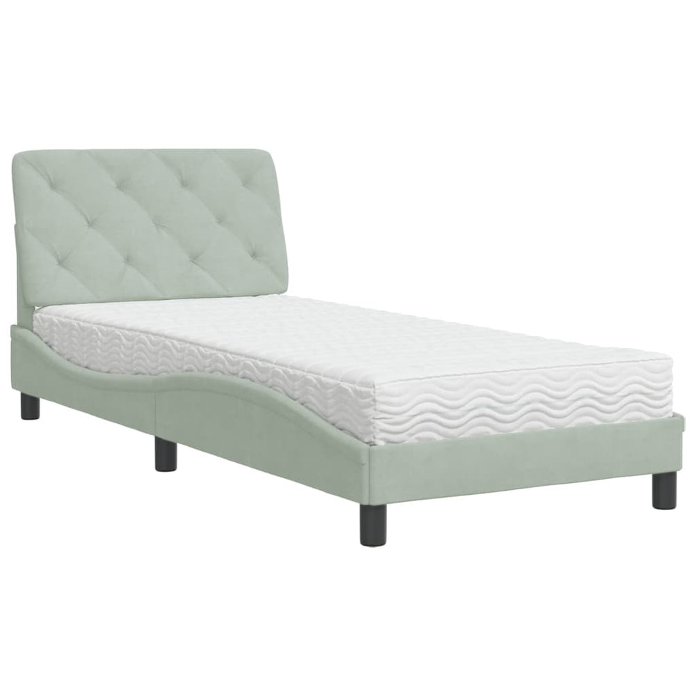Bett mit Matratze Hellgrau Samt 90x190 cm