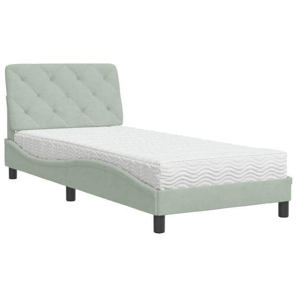Bett mit Matratze Hellgrau Samt 90x190 cm