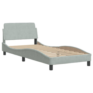 Bett mit Matratze Hellgrau Samt 90x190 cm