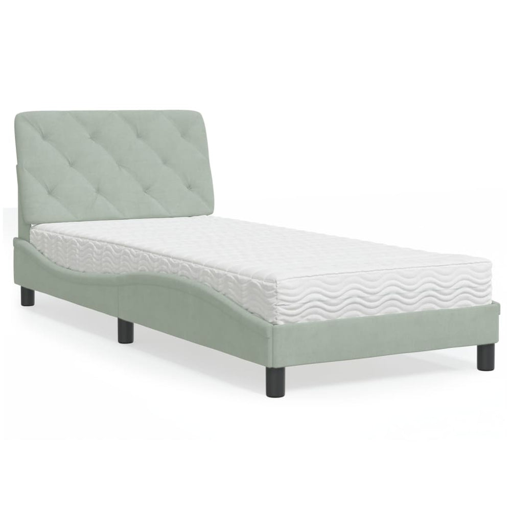 Bett mit Matratze Hellgrau Samt 90x200 cm
