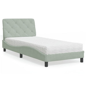 Bett mit Matratze Hellgrau Samt 90x200 cm