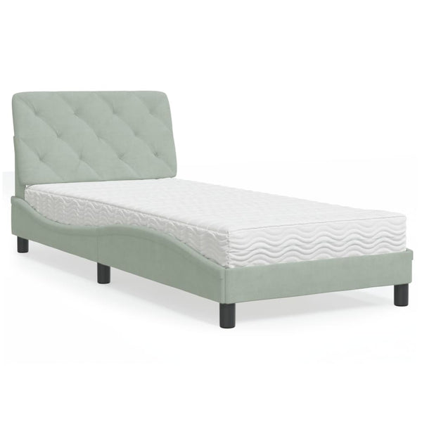 Bett mit Matratze Hellgrau Samt 90x200 cm