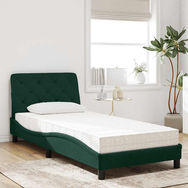 Bett mit Matratze Dunkelgrün 90x200 cm Samt