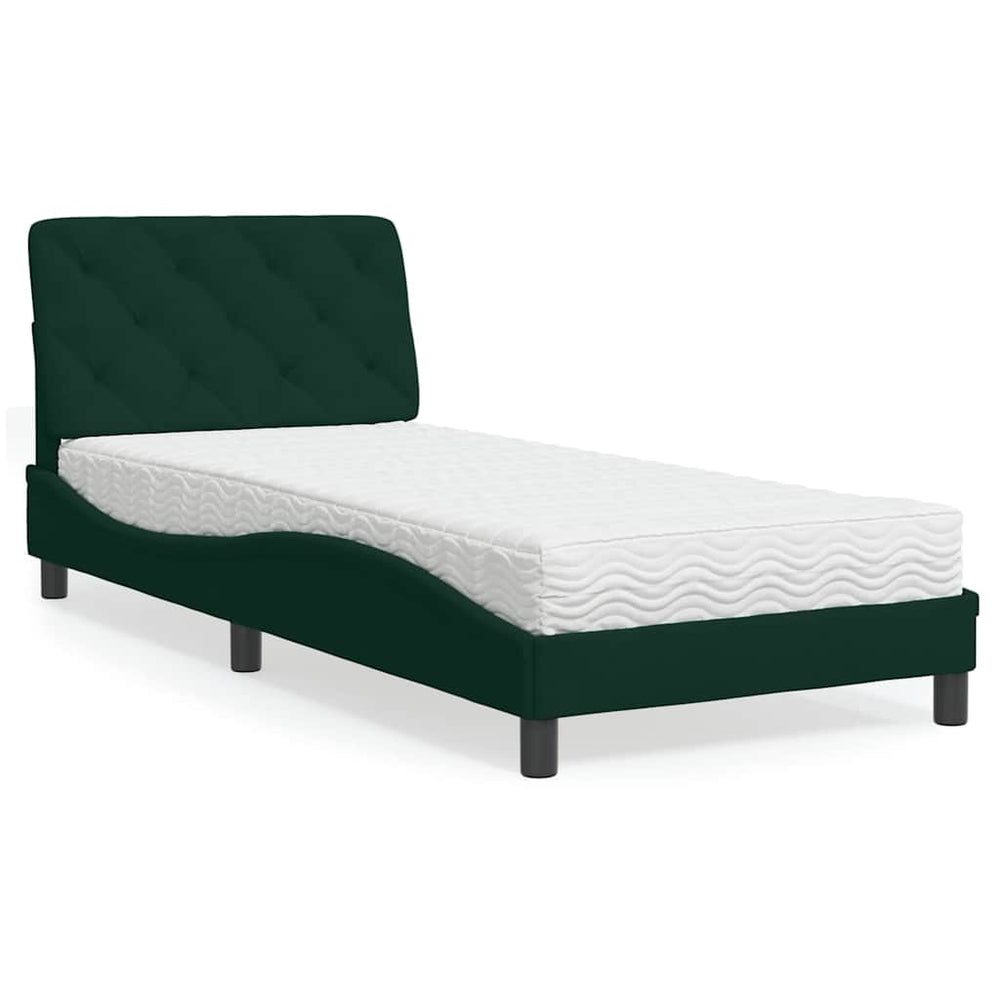 Bett mit Matratze Dunkelgrün 90x200 cm Samt
