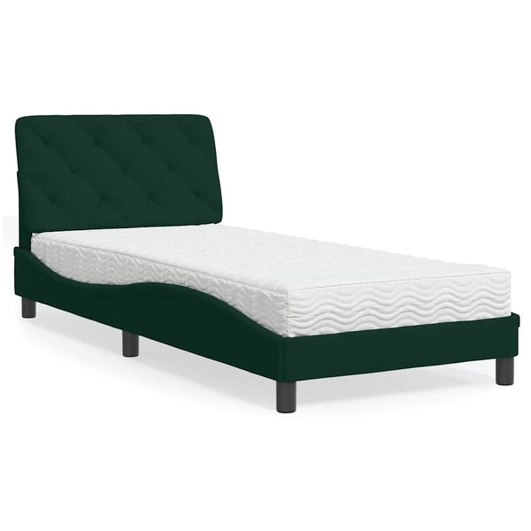 Bett mit Matratze Dunkelgrün 90x200 cm Samt