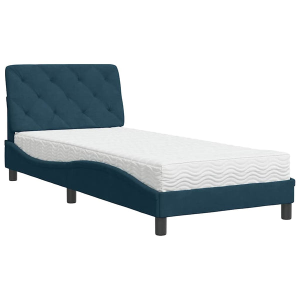 Bett mit Matratze Blau Samt 90x200 cm
