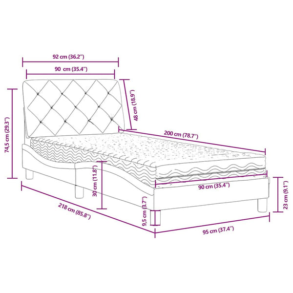 Bett mit Matratze Blau Samt 90x200 cm