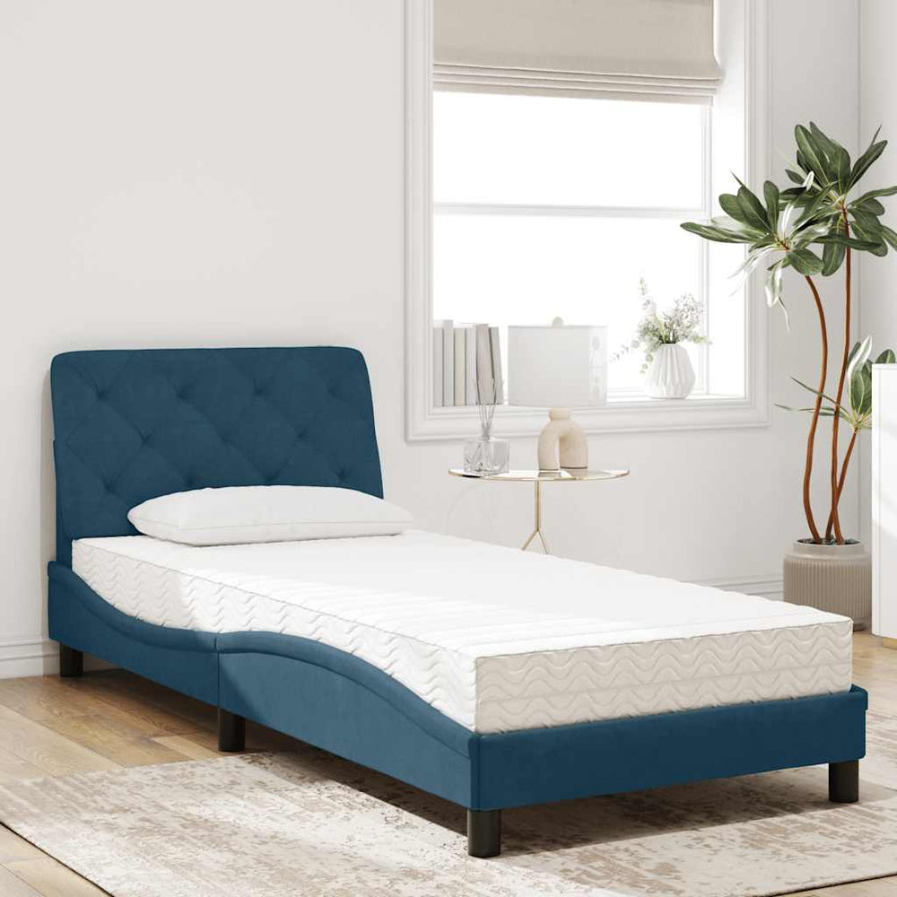Bett mit Matratze Blau Samt 90x200 cm
