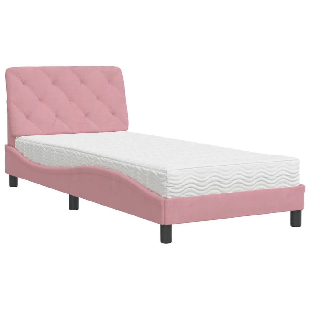 Rosa Samt Bett mit Matratze 90x200 cm