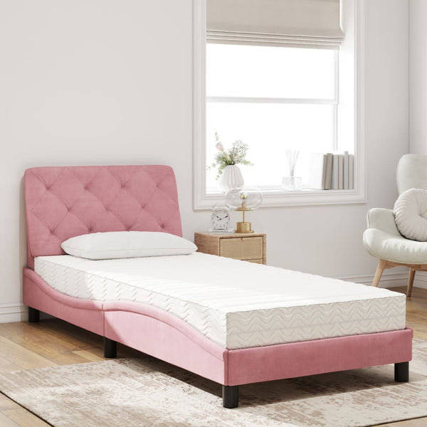 Rosa Samt Bett mit Matratze 90x200 cm