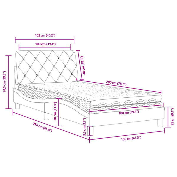 Bett mit Matratze Dunkelgrau 100x200 cm Samt