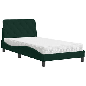 Dunkelgrünes Samtbett mit Matratze 100x200 cm