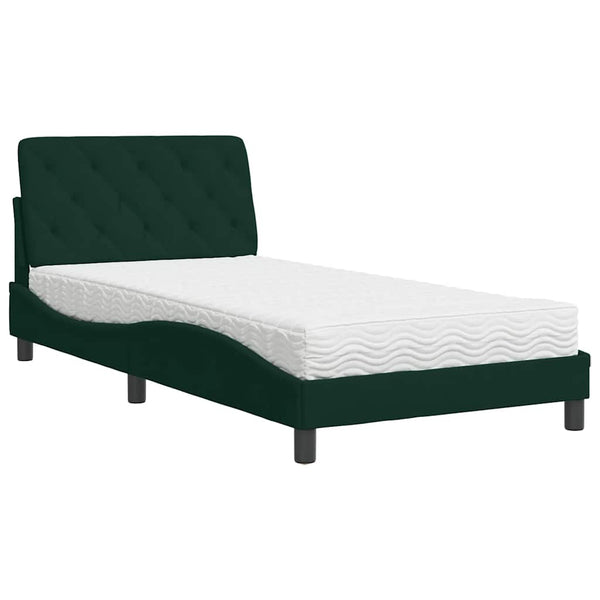Dunkelgrünes Samtbett mit Matratze 100x200 cm