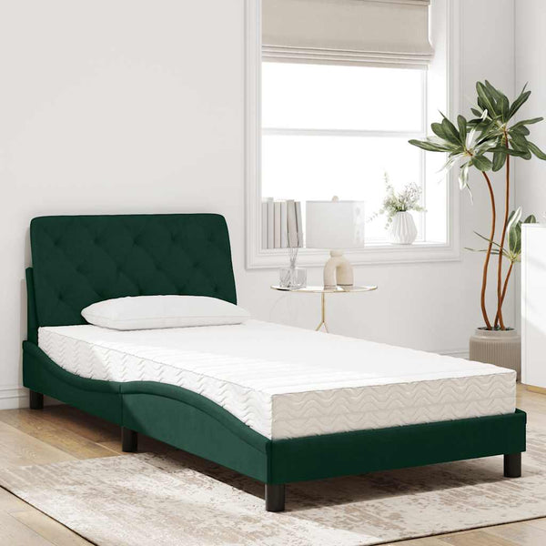 Dunkelgrünes Samtbett mit Matratze 100x200 cm