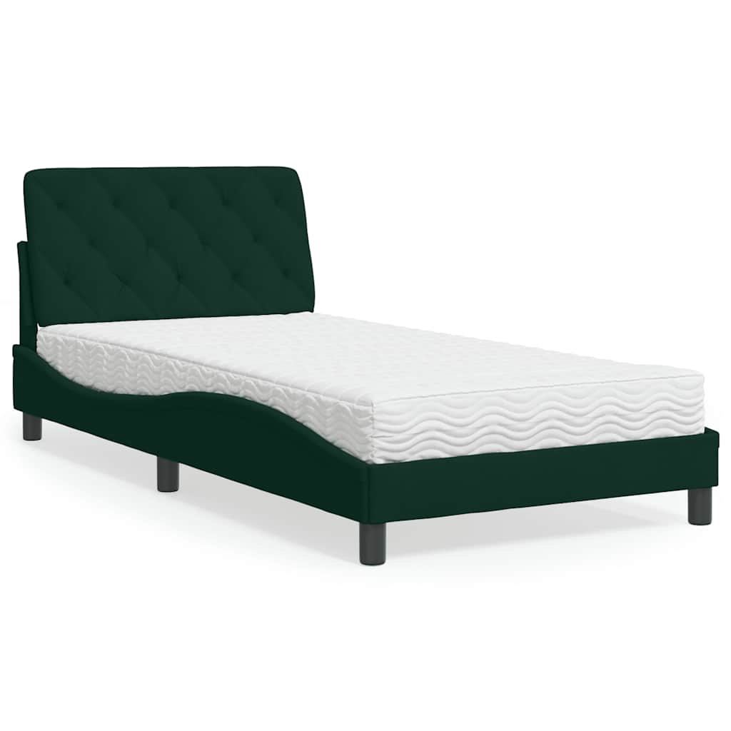 Dunkelgrünes Samtbett mit Matratze 100x200 cm